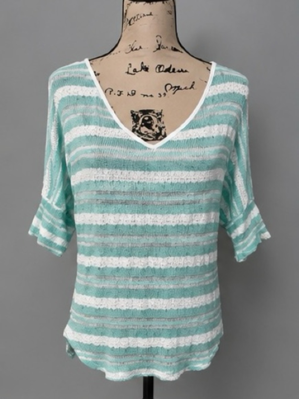 Striped Mint & White V-Neck Lightweight Tunic